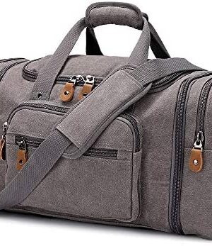 Expandable Canvas Holdall Bag for Men, 40L / 50L Large Duffel Bag for Men with Multi-Pockets, Overnight Weekend Bag, Unisex Holdall Travel Duffle Bag, Weekender Bag for Men & Women