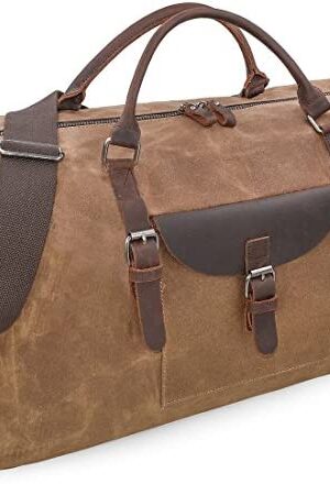 Mens Travel Holdall Duffle Bag Leather Weekend Overnight Bag Waterproof Large Canvas Holdall Vintage Totes Women Brown