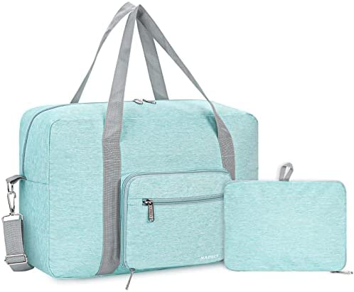 for Airlines Cabin Bag 45x36x20 Underseat Foldable Travel Duffel Bag Holdall Tote Carry on Luggage Overnight for Women and Men 25L (Mint Green (with Shoulder Strap))