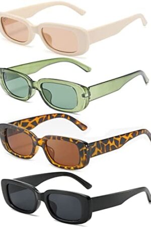 Unning Retro Rectangle Sunglasses Women Vintage 90s Trendy Sunglasses Set Square Glasses for Women Men