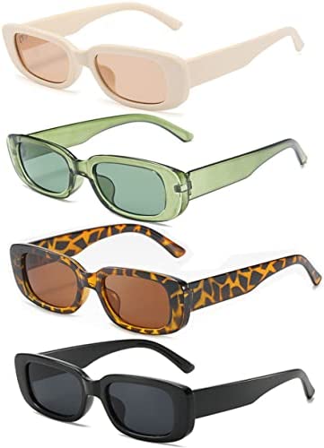 Unning Retro Rectangle Sunglasses Women Vintage 90s Trendy Sunglasses Set Square Glasses for Women Men