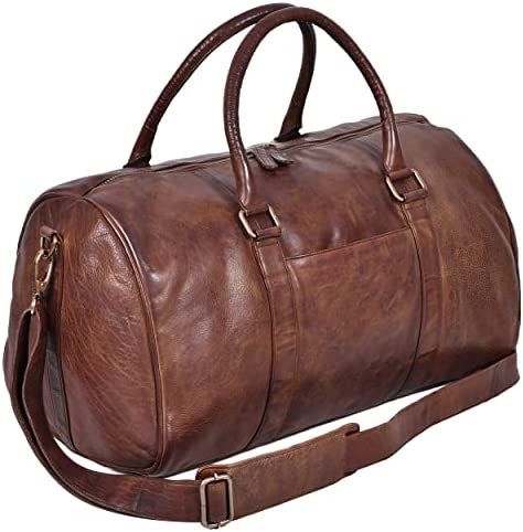 Amazon Brand - Eono Real Leather Travel Bag,Weekender Overnight Bag Large Carry On Bag Travel Tote Duffel Bag for Men or Women (Brown Wash)