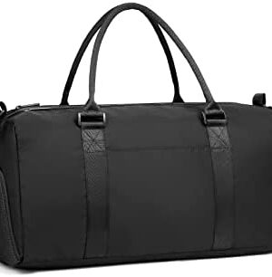 Kono Travel Duffel Bag Sports Gym Shoulder Bag for Women Men Overnight Weekend Carry on Holdall Bag with Wet Pocket and Shoe Compartment(Black)