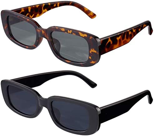 FANTESI 2 Pcs Rectangle Sunglasses, UV 400 Glasses Retro Square Sunglasses Eyewear for Women