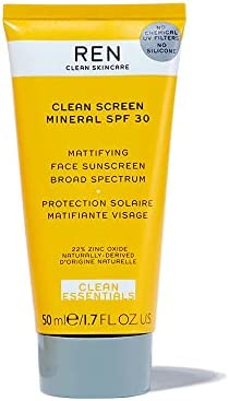 REN Clean Skincare Clean Screen Mineral Mattifying Face Sunscreen | SPF 30 | For Sensitive Skin | UVA & UVB Ray Protection | Vegan | Step 4: Glow & Protect