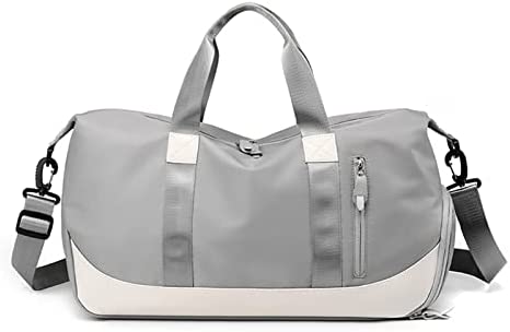 FANDARE Nylon Travel Duffel Bag for Women Foldable Sports Tote Gym Bag Lightweight Shoulder Weekender Overnight Bag Waterproof Carry On Shoulder Bag for Travel Gym Sport Daily Use Grey