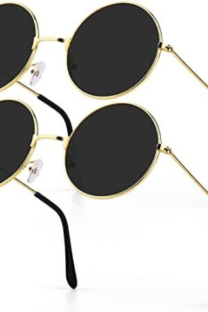 PROUSKY 2 Pieces Round Sunglasses Women Hippie Glasses Heart Glasses Lovely Street Shoot Party Sunglasses Girls Rose Gold Frame Sunglasses for Teen Girls Women