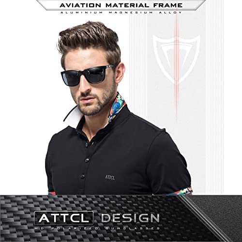 ATTCL Men's Retro Driving Polarized Sunglasses Man Al-Mg Metal Frame Ultra Light UV400 CAT 3 CE