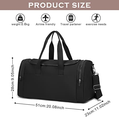 Aytop Travel Duffel Bag, Foldable Weekend Overnight Bag Large Capacity Luggage Lightweight Gym Duffel Bags Waterproof Gym Tote Bag Sports Bag with Shoulder Strap for Sports Fitness Travel Yoga Black