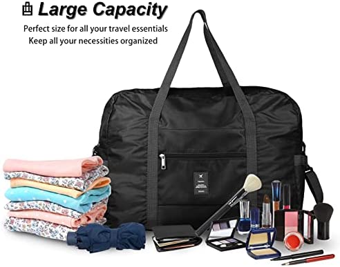 Travel Duffle Bag Foldable with Shoulder Strap, FITDON Travel Holdall Tote Cabin Bag Carry on Luggage Bag Weekend Overnight Bag Gym Bags Sports Duffles, Black