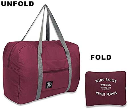 (2 Pack) Foldable Travel Duffel Bag, Waterproof Carry On Luggage Bag, Lightweight Travel Luggage Bag for Sports, Gym, Vacation (Wine red, Dark Blue)