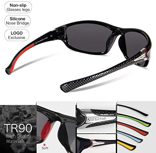 Queshark Polarized Sports Sunglasses for Running Cycling Fishing Golf Tr90 Unbreakable Frame