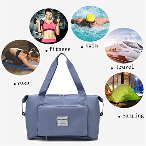 Women's Travel Duffel Bag Weekend Overnight Bag Tote,Carry-On Gym Bag,Large Capacity Folding Duffle Bag,Lightweight Hospital Bag with Wet and Dry Separator(Blue)