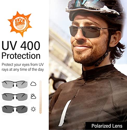 Bloomoak Photochromic Driving Glasses - Photochromism & Polarization | Adjustable Nose Pieces | Non-Slip Temple - For Sunny & Cloudy Day Driving | Fishing | Golf | Reduce Glare | UV400 Eyes Protection