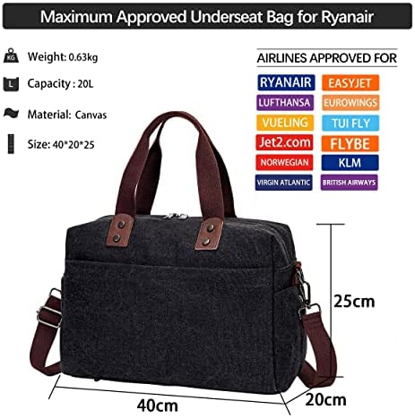 Cabin Bags 40x20x25 for Ryanair Upgraded Underseat Carry-ons Bag for Women Hand Luggage Flight Bag Men Cabin Size Travel Bags with Removable Shoulder Strap Separate Big Wet Pocket Trolley Sleeve