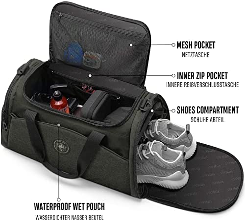 FitBeast Sports Gym Bag Duffel Bag with Shoes Compartment & Wet Pocket, Travel Duffel Bag with 9 Compartments for Men & Women, Big Capacity Holdall with Shoulder Strap for Gym, Sports, Travel,Swimming