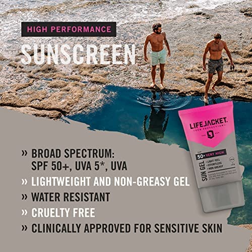LifeJacket Sun Protection Gel SPF 50 UVA, UVA 5* Sun Cream / Sunscreen factor 50, Face + Body 100ml Lightweight, Non-greasy, Water resistant, Cruelty free, Clinically Approved for Sensitive & Dry Skin