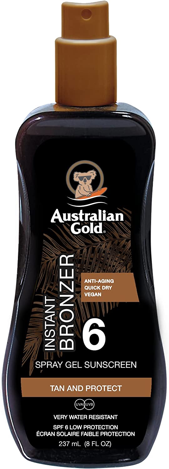 Australian Gold SPF 6 Spray Gel Sunscreen with Instant Bronzer 237ml