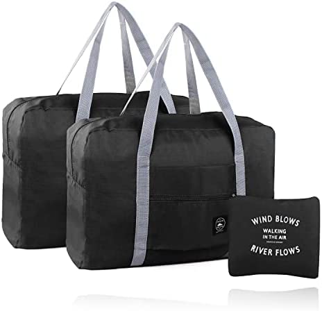 Foldable Travel Duffel Bags, Waterproof Carry On Luggage Bags, Suitable for Sports, Gym, Vacation, 2 Pack, Black