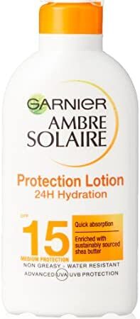 Garnier Ambre Solaire Ultra-Hydrating Shea Butter Sun Protection Cream SPF15, Hydrating Medium Sun Protection Lotion SPF15 200 ml