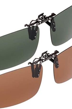 H&S Clip on Sunglasses 2 Pairs Polarised Flip Up fit Sunglasses Glasses Eyeglass for Women Men