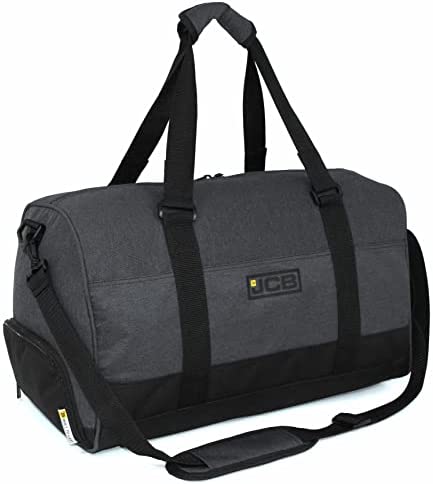 JCB - Men's Large Holdall Bag, 35L - Polyester Twill, Large Bag - Includes Internal Shoe Compartment, 6 External Pockets - Travel Essentials - Strong Weekend Bag - Grey