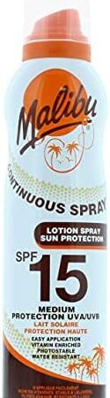 Malibu Sun SPF 15 Continuous Lotion Spray Sunscreen, Vitamin Enriched, Water Resistant, 175ml