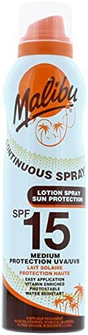 Malibu Sun SPF 15 Continuous Lotion Spray Sunscreen, Vitamin Enriched, Water Resistant, 175ml