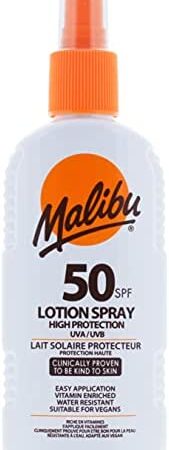 Malibu Sun SPF 50 Lotion Spray, High Protection Sun Cream, Water Resistant, Vitamin Enriched, 200ml