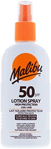 Malibu Sun SPF 50 Lotion Spray, High Protection Sun Cream, Water Resistant, Vitamin Enriched, 200ml