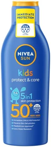 NIVEA SUN Kids Moisturising Sun Lotion SPF50+ (200 ml), Moisturising Suncream with SPF50+, Children's Sunscreen for Immediate Protection from Sun Exposure