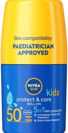 NIVEA SUN Kids Protect & Care Caring Roll-On (50 ml) Sunscreen with SPF 50, Roll-On Kids Suncream for Delicate Skin, Immediately Protects Against Sun Exposure
