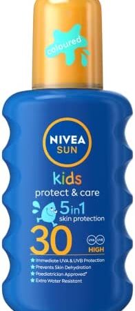 NIVEA SUN Kids Protect & Care Coloured Spray SPF 30+ (200 ml) Sunscreen Spray with SPF 30 Kids Suncream for Sensitive Skin, Immediately Protects Against Sun Exposure