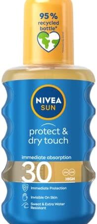 NIVEA SUN Protect & Dry Touch Sun Spray (200 ml), Water-Resistant SPF 30 Sun Cream, Immediate Protection and Non-Greasy, Transparent/No White Marks