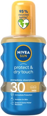 NIVEA SUN Protect & Dry Touch Sun Spray (200 ml), Water-Resistant SPF 30 Sun Cream, Immediate Protection and Non-Greasy, Transparent/No White Marks