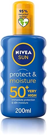 NIVEA SUN Protect & Moisture Sun Spray SPF50 (200ml), Moisturising Suncream Spray with SPF50, Advanced Sunscreen Protection, Reduces Risk of Sun Allergies