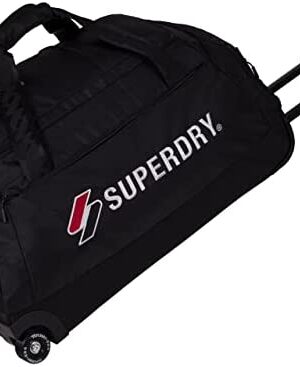 Superdry Lightweight Roller Holdall Bag - Duffle with Durable Stress Tested Interchangeable Skateboard Wheels (Medium (26"), Black)