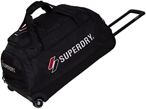 Superdry Lightweight Roller Holdall Bag - Duffle with Durable Stress Tested Interchangeable Skateboard Wheels (Medium (26"), Black)