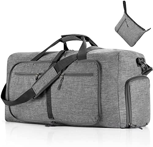Travel Duffle Bag for Men, 65L Foldable Travel Duffel Bag with Shoes Compartment Overnight Bag Holdall Bag for Men Women Waterproof & Tear Resistant (Grey)