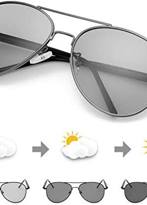 TJUTR Mens Photochromic Sunglasses Polarized for Driving Metal Frame with UVA UVB Protection