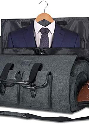 Carry-on Garment Bag Large Duffel Bag Suit Travel Bag Weekend Bag Flight Bag with Shoe Pouch for Men Women (Large Black)