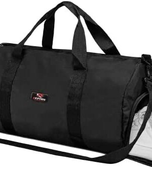 Gym Duffle Bag with Shoe Compartment Foldable Men Women Travel Fitness Holdall Barrel Sports Bags - Shoulder Strap Swimming Football Basketball Tennis Luggage Weekender Light Weight Dry Bags (Black)