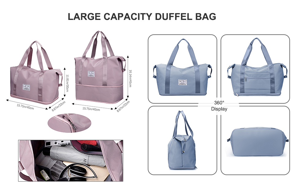 Travel Duffel Bag, Packable Foldable Holdall Tote Weekend Overnight Bag Large Capacity Luggage
