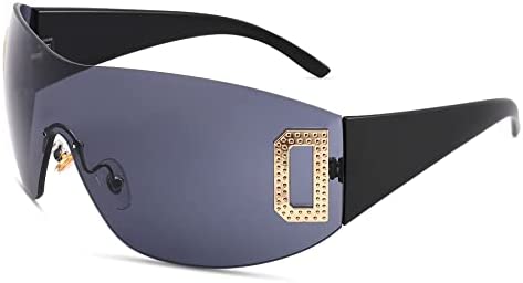 COASION Rimless Y2K Sunglasses for Women Men, Trendy Shield Wrap Around Sunglasses Oversized Fashion Frameless Sun Glasses