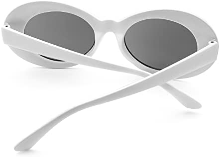 Long Keeper Retro Sunglasses Unisex – Vintage Oval Sunglasses Clout Goggles Retro White Gogy Glasses for Women Men - Kurt Cobain