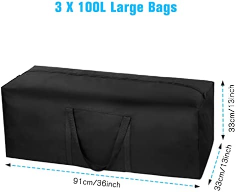3 Pack 100L Capacity Travel Duffle Bag, Large Holdall Folding Heavy Duty 600D Oxford Fabric Long Storage Luggage Bags with Zips for Moving Camping (Black)