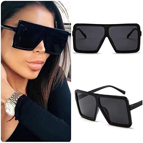 No Name Ltd Oversized Celeb Flattop Shield Sunglasses for Women Mens Big Square Black Grey Lens
