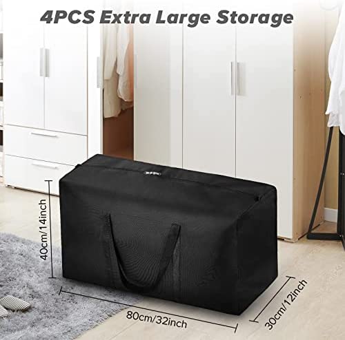 4 Pack Extra Large Travel Duffle Bag, Foldable Waterproof 600D Oxford Cloth Heavy Duty Holdall Bags for Men Women, Strong Moving Boxes for House, Luggage Bags 96L (Black)