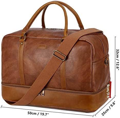 BAOSHA Faux Leather Travel Holdall Carry On Weekender Bag Overnight Travel Duffel Tote Bags for Men and Women with Shoe Compartment HB-38 (Brown)