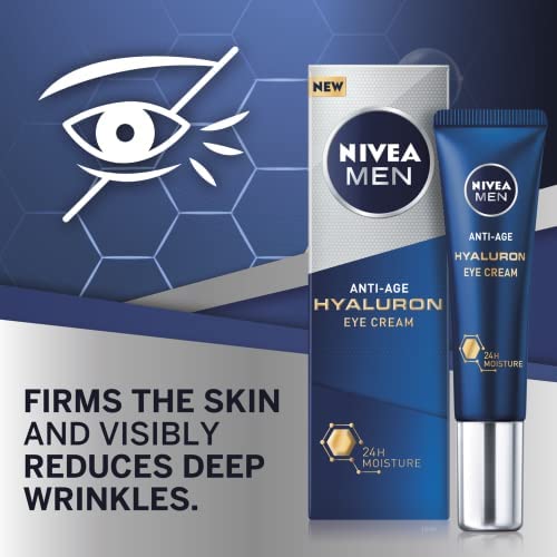 NIVEA MEN Hyaluron Eye Cream (15ml), Powerful Anti-Ageing Eye Cream with Hyaluronic Acid, Moisturising Eye Cream for Wrinkles and Fine Lines, Men's Eye Cream